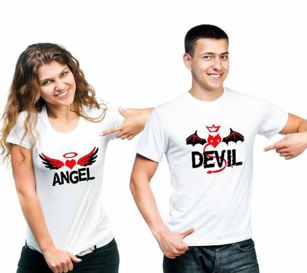 Angel Devil Valentine Celebration Couple Round Neck T-shirt Combo