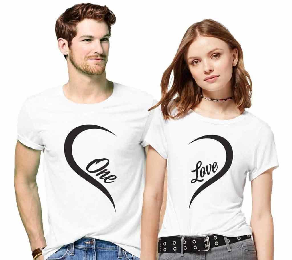 One Love Valentine Celebration Couple Round Neck T-shirt