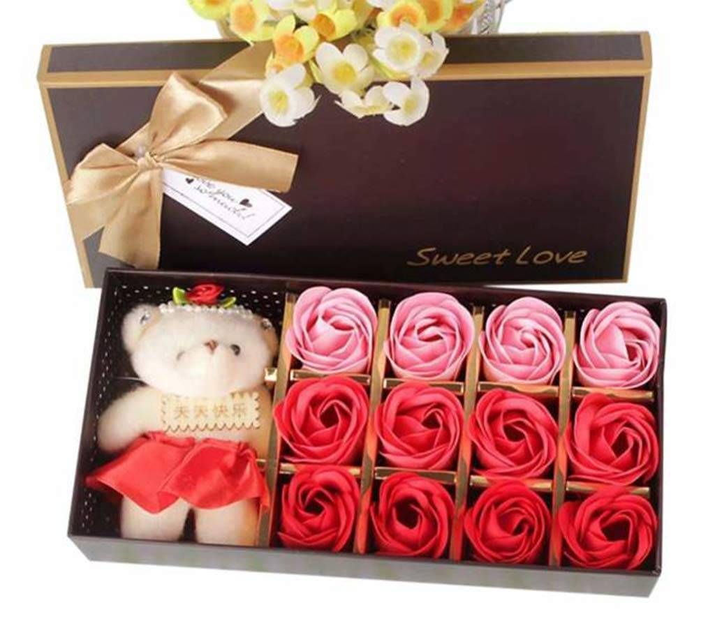 Sweet Love Gift Box with Teddy and Colorful Roses