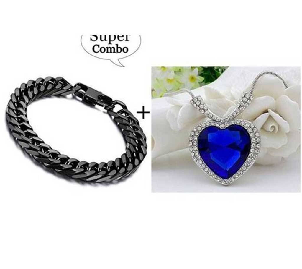 heart shaped pendant and gents bracelet combo 