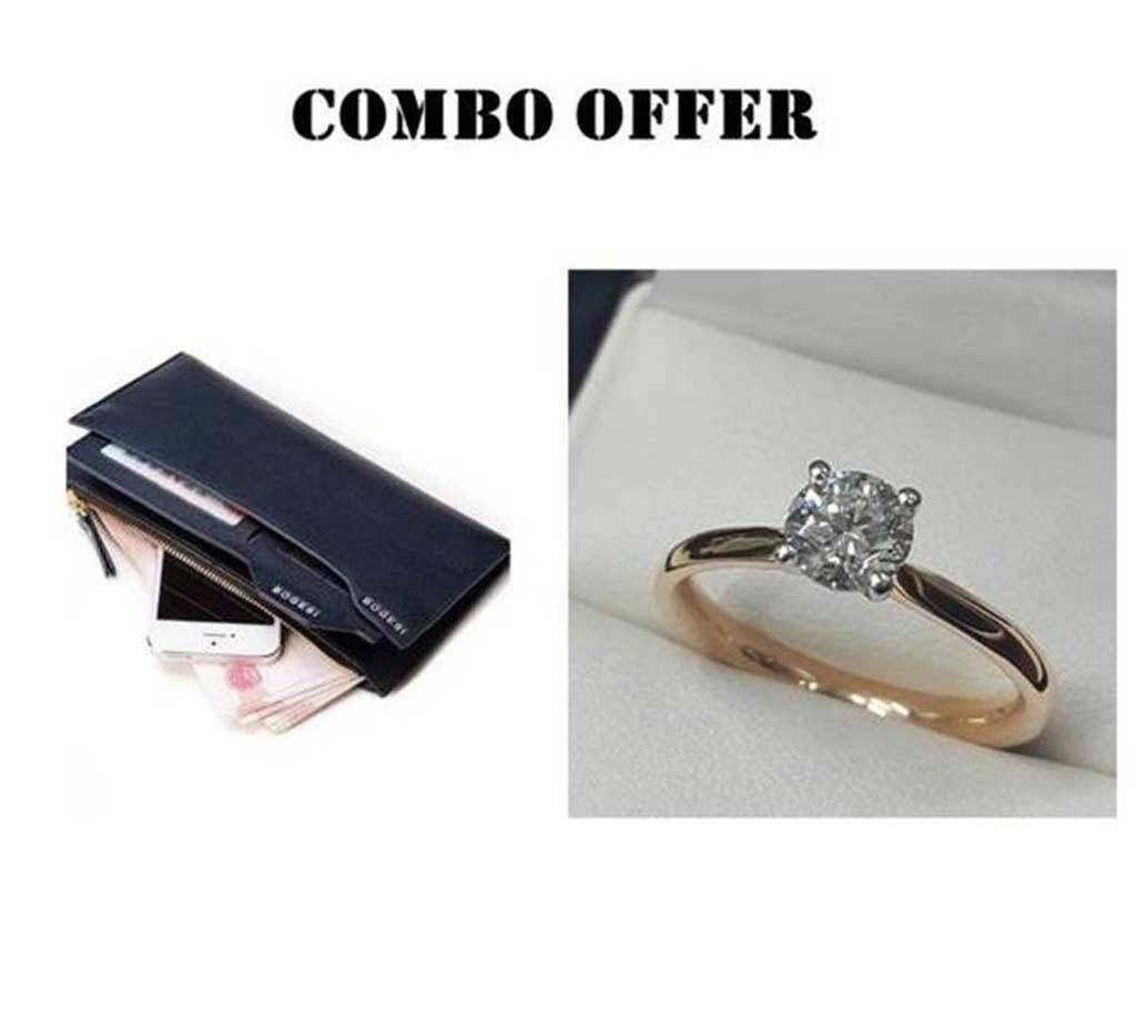 Combo offer Gold plated Finger Ring and Bogesi Long Wallet