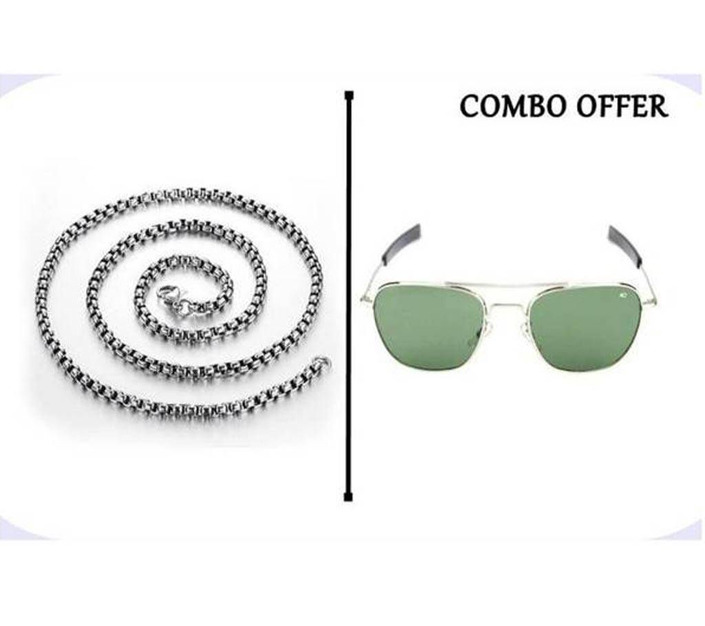 Pack of Stainless Steel Chain & AO Men's Sunglass