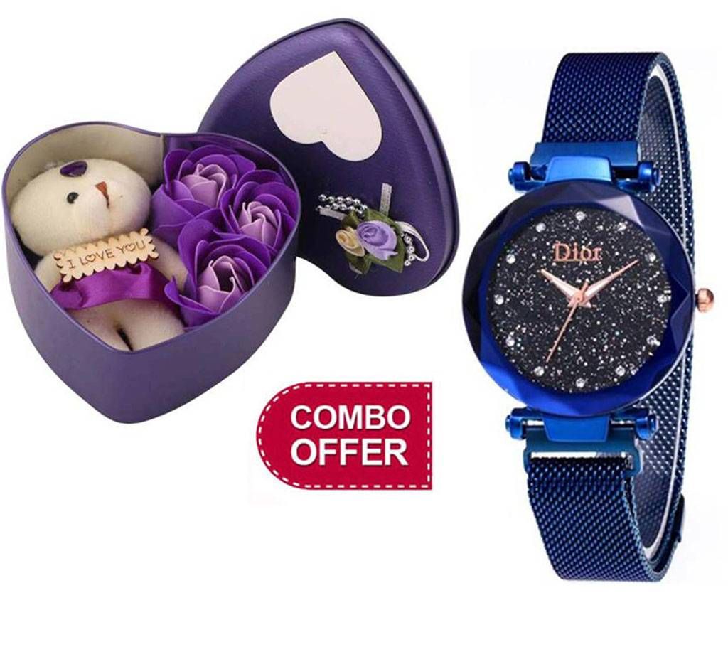 valentines day gifts for her Combo of magnet Watch and Sweet love Heart Gift Box for women