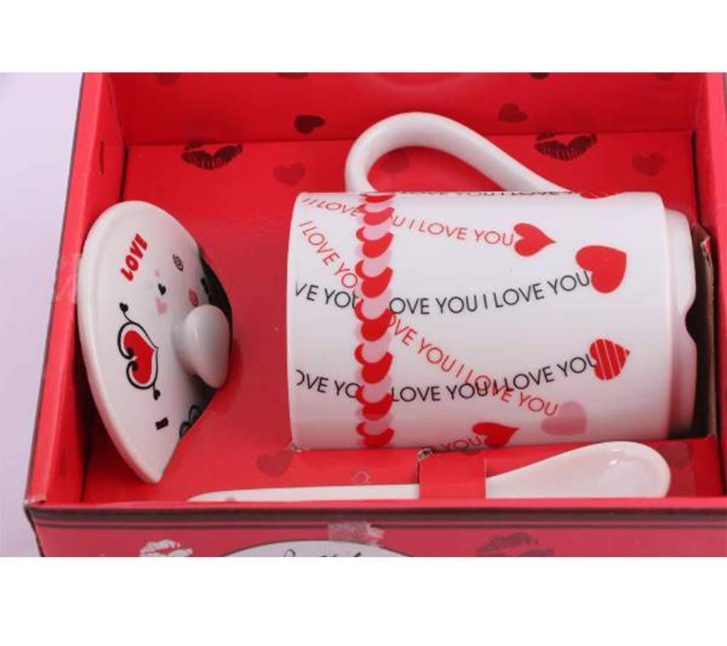 Love Design Ceramic Mug with lid and spoon