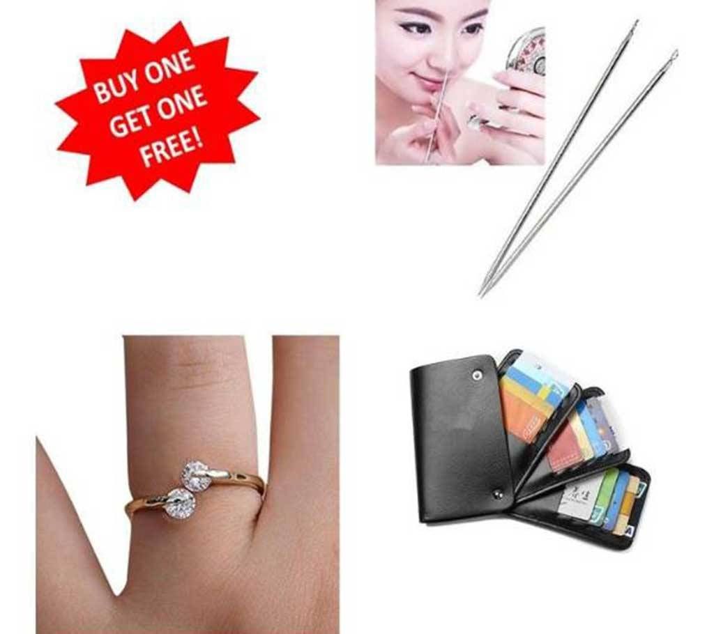 Buy Leather Card Holder & Finger ring with free Blackhead Remover