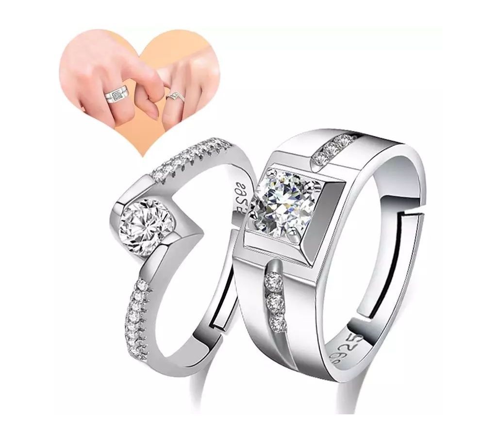 Romantic CZ Crystal Lovers Rings for Women Men Wedding Party Engagement Rings Silver Color Adjustable Fashion Jewelry