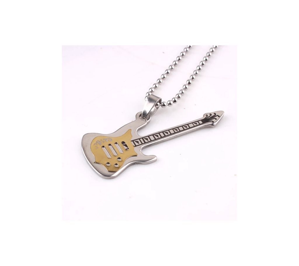 gold color Carving guitar pendant necklaces bead chain for men women 316L Stainless Steel necklace