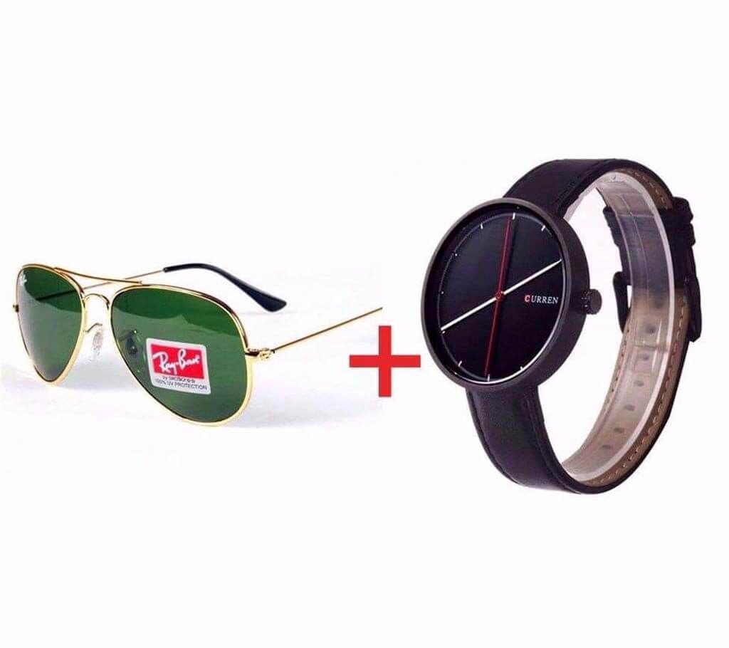 RAYBAN Sunglasses + CURREN Wrist Watch Combo
