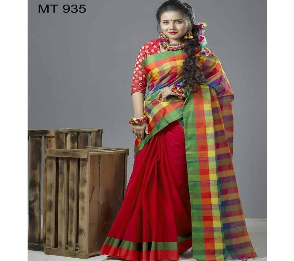 Soft Check Suti Sharee (Laal)