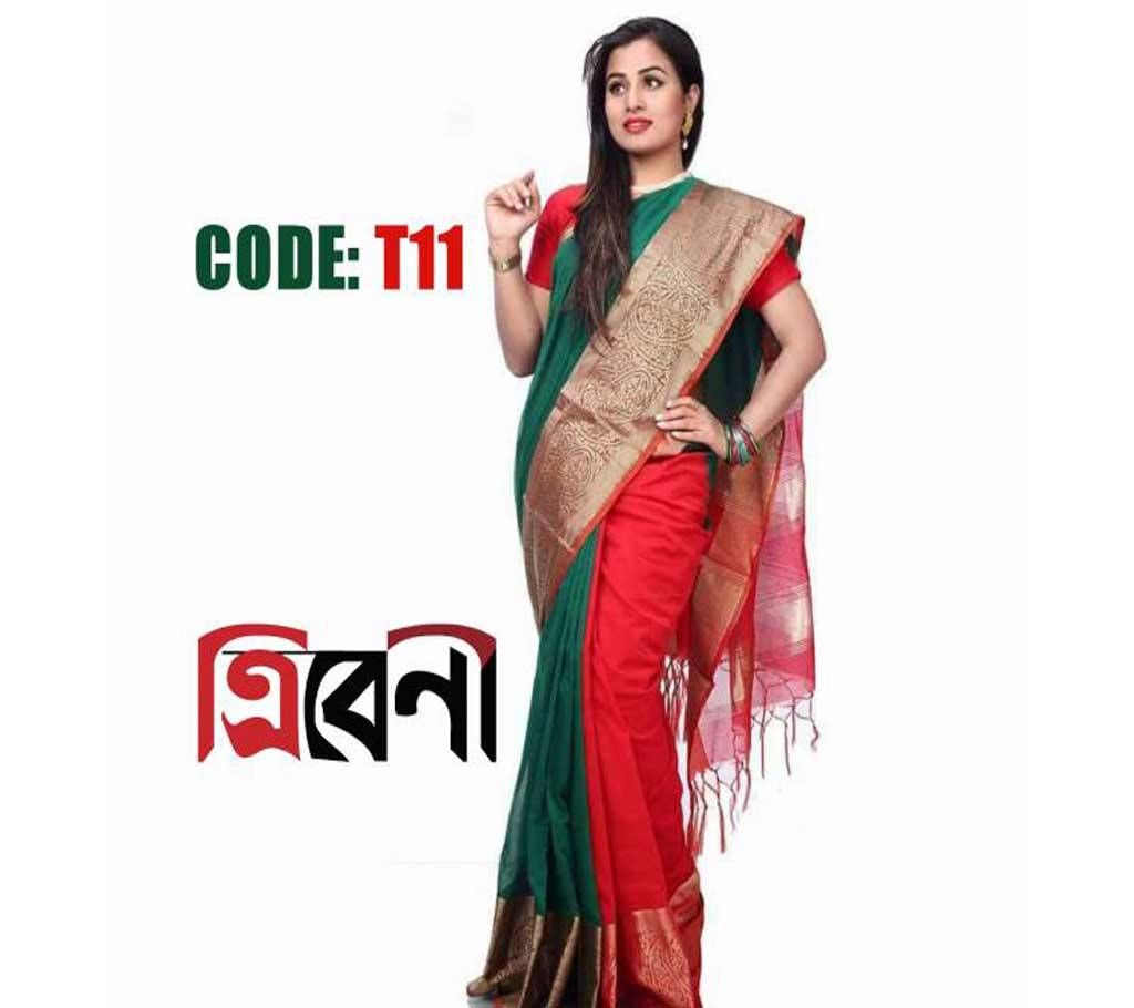 Half silk red & green sharee 