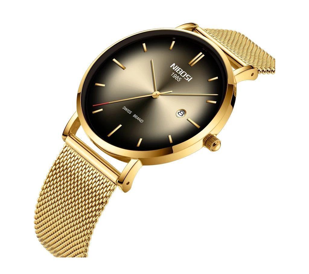 NIBOSI Mens Ultra Thin Golden-Black Wrist Watch