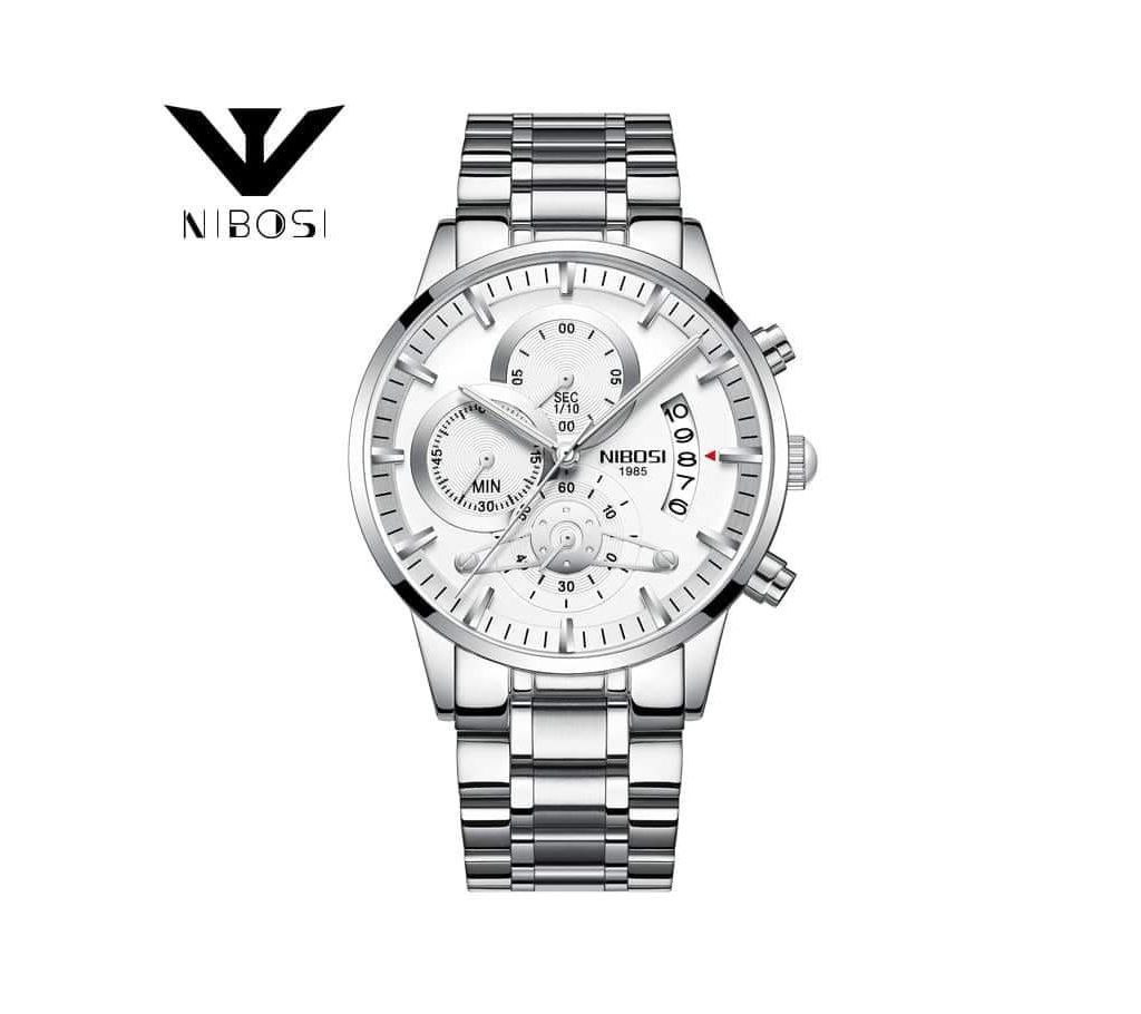 NIBOSI Mens Full Silver Wrist Watch