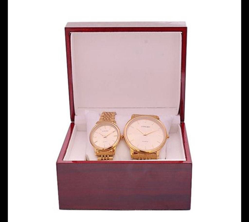 Longbo Golden Stainless Steel Watch For Couple