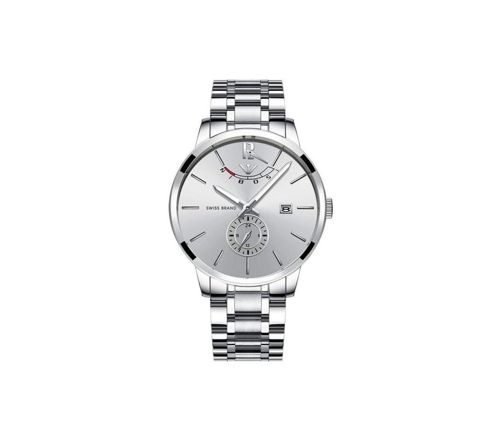 NIBOSI Mens Full Silver Business Wrist Watch