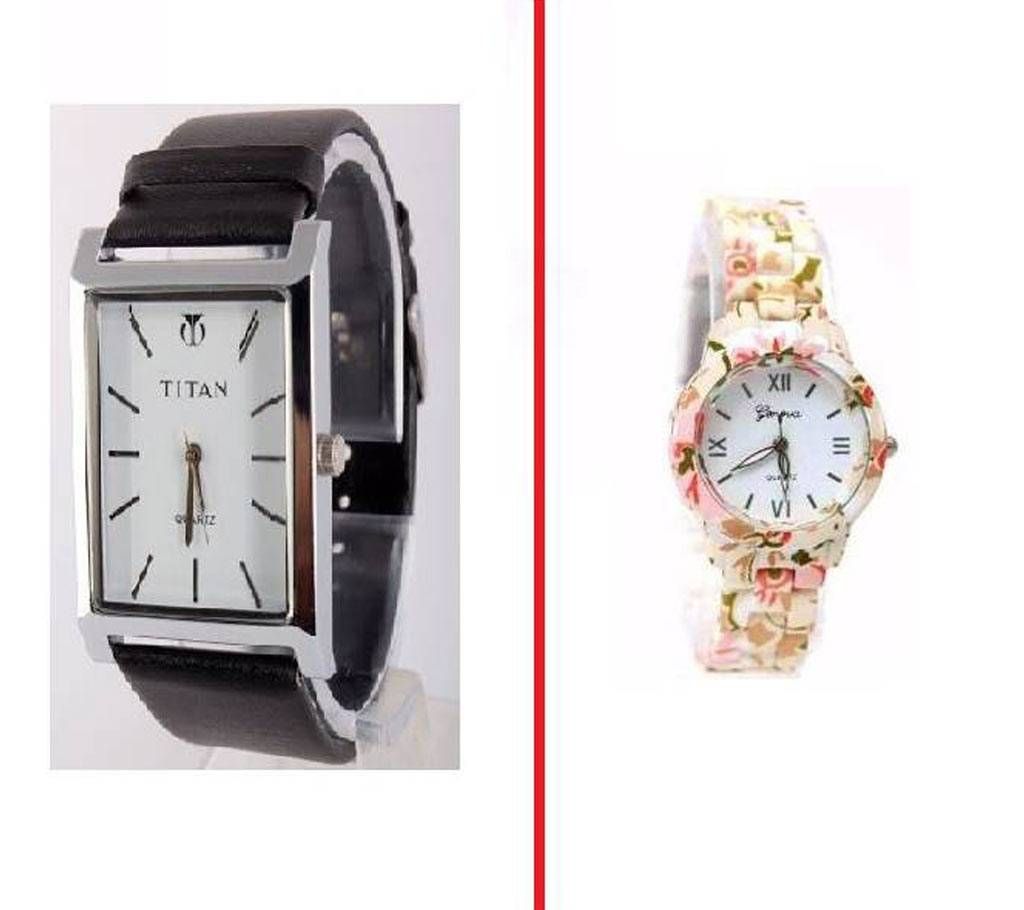 TITAN gents copy with and floral printed ladies watch 