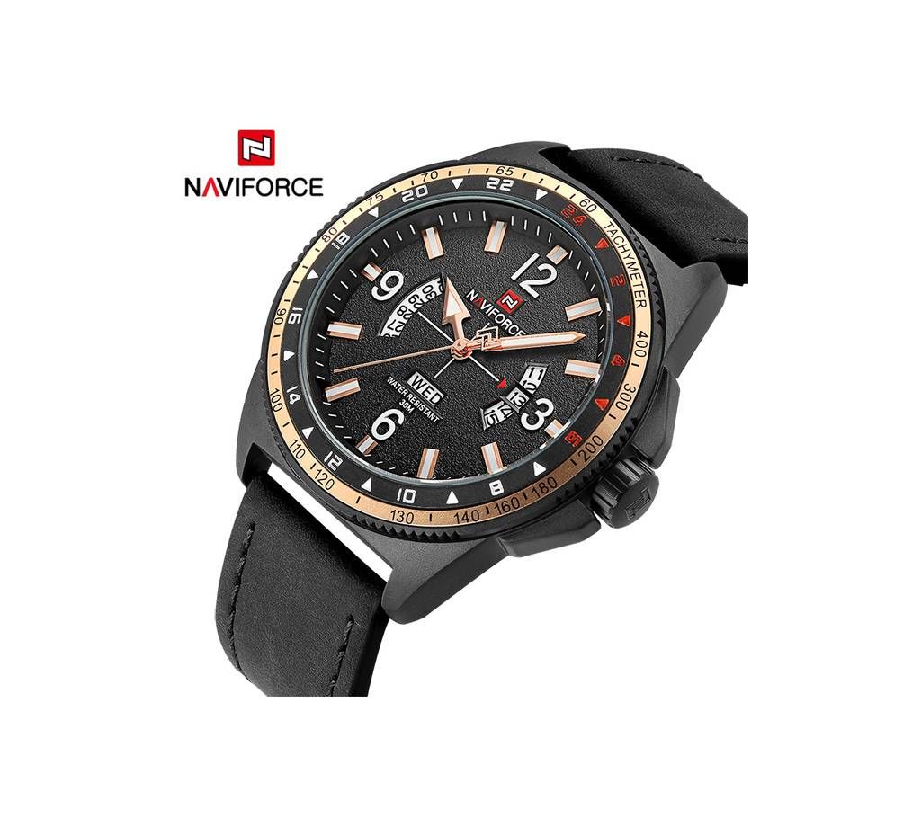 NAVIFORCE NF9103 PU LEATHER WRIST WATCH FOR MEN - BLACK & COPPER