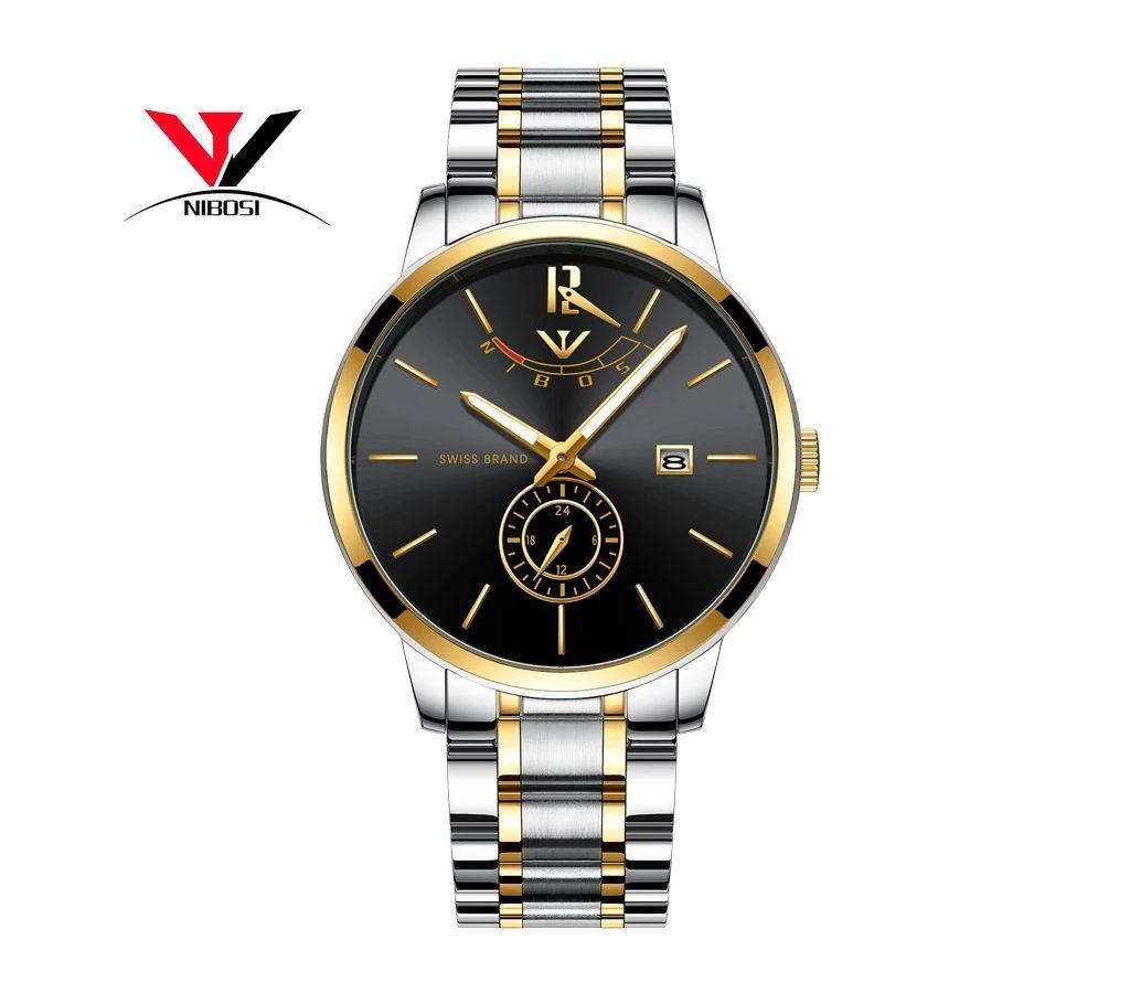 NIBOSI Mens Silver-Black Business Wrist Watch