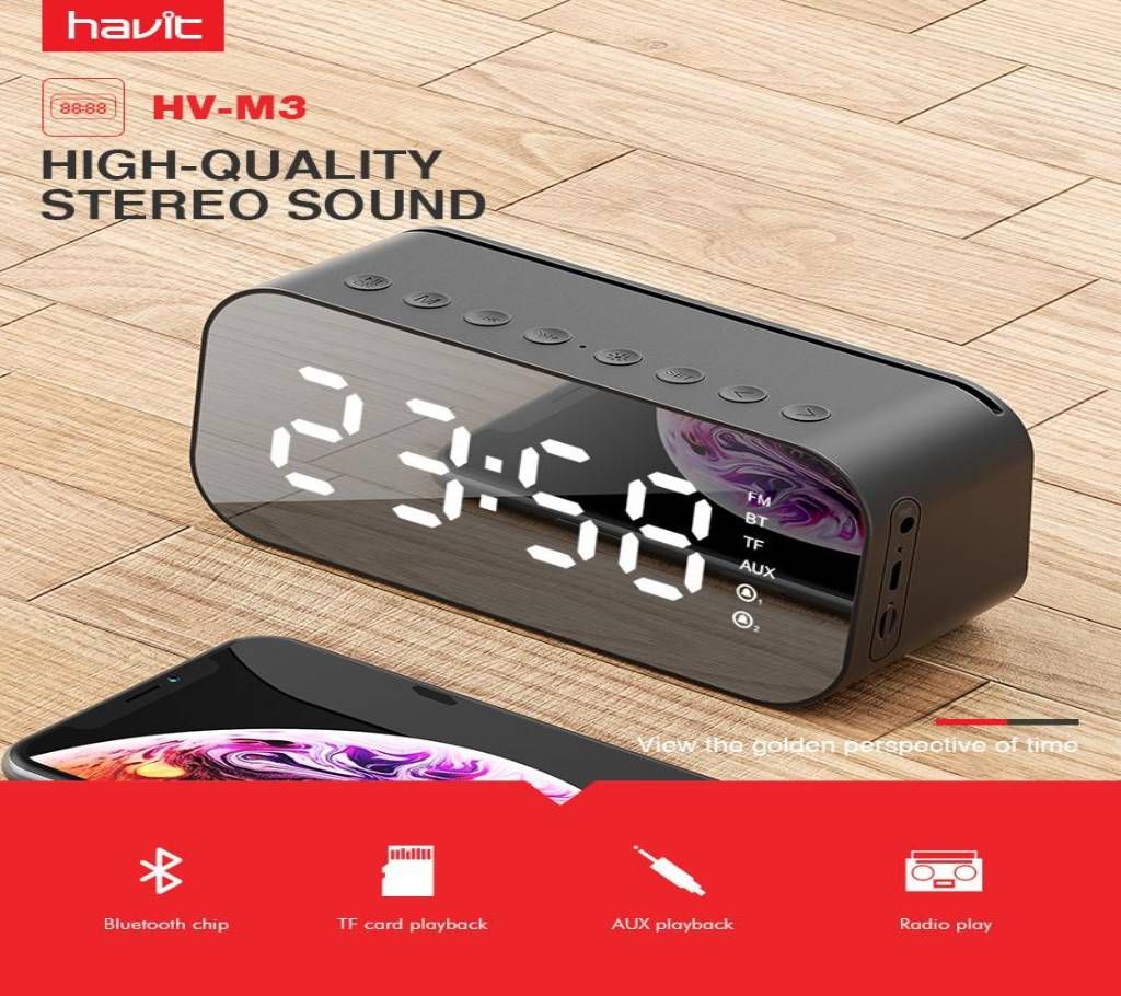 HAVIT MX701 Bluetooth Speaker Alarm Clock Wireless LED Display With FM Radio Support Aux TF USB Music Player