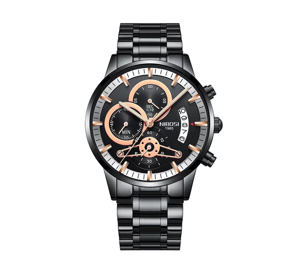 NIBOSI Mens Black Chronograph Wrist Watch