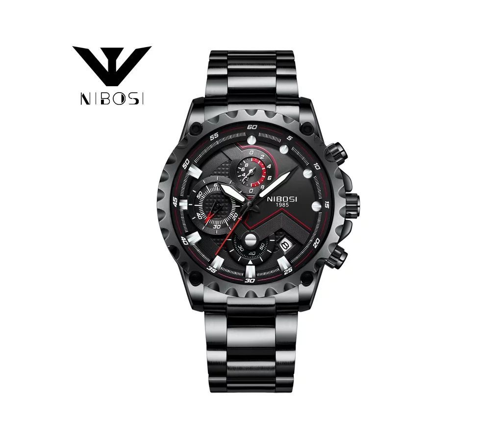 NIBOSI Mens Full Black Luxury Chronograph Wrist Watch