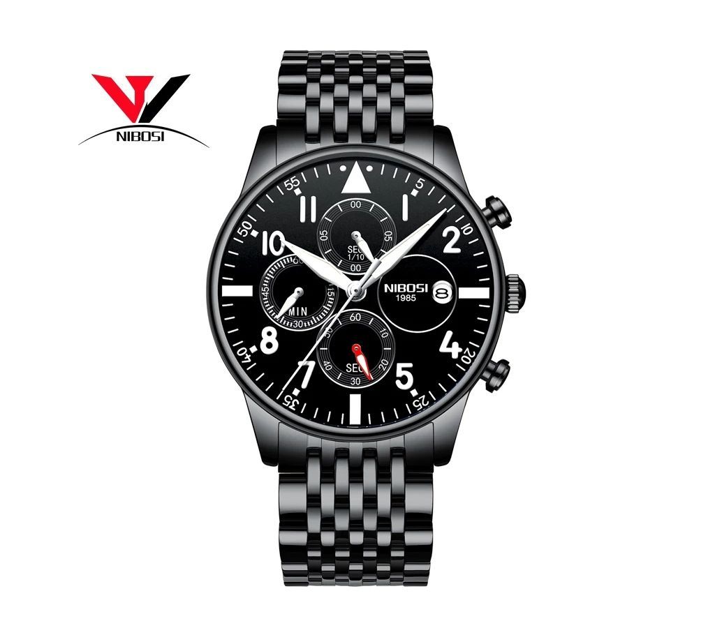 NIBOSI Mens Business Silver-Blue Luxury Chronograph Wrist Watch
