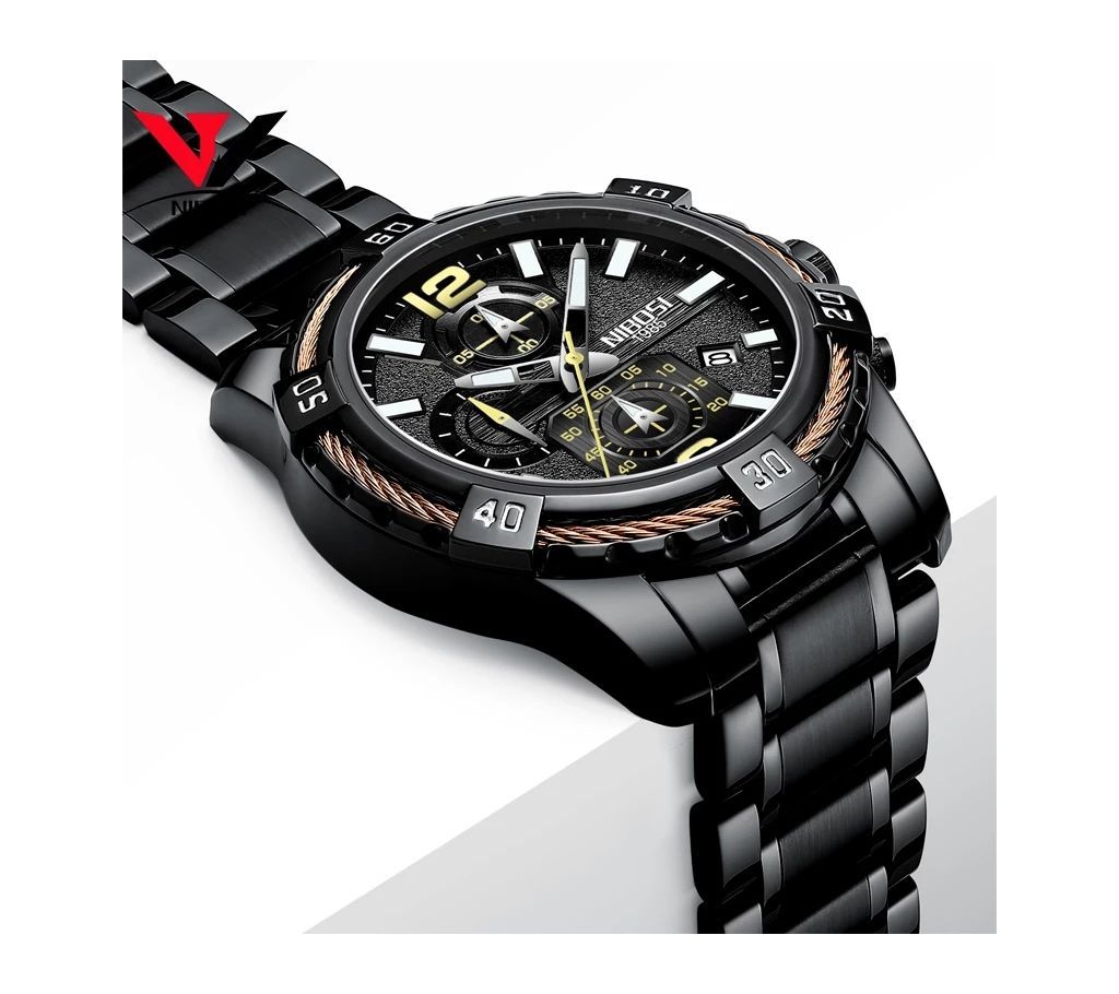 NIBOSI Mens Luxury Full Black Chronograph Wrist Watch