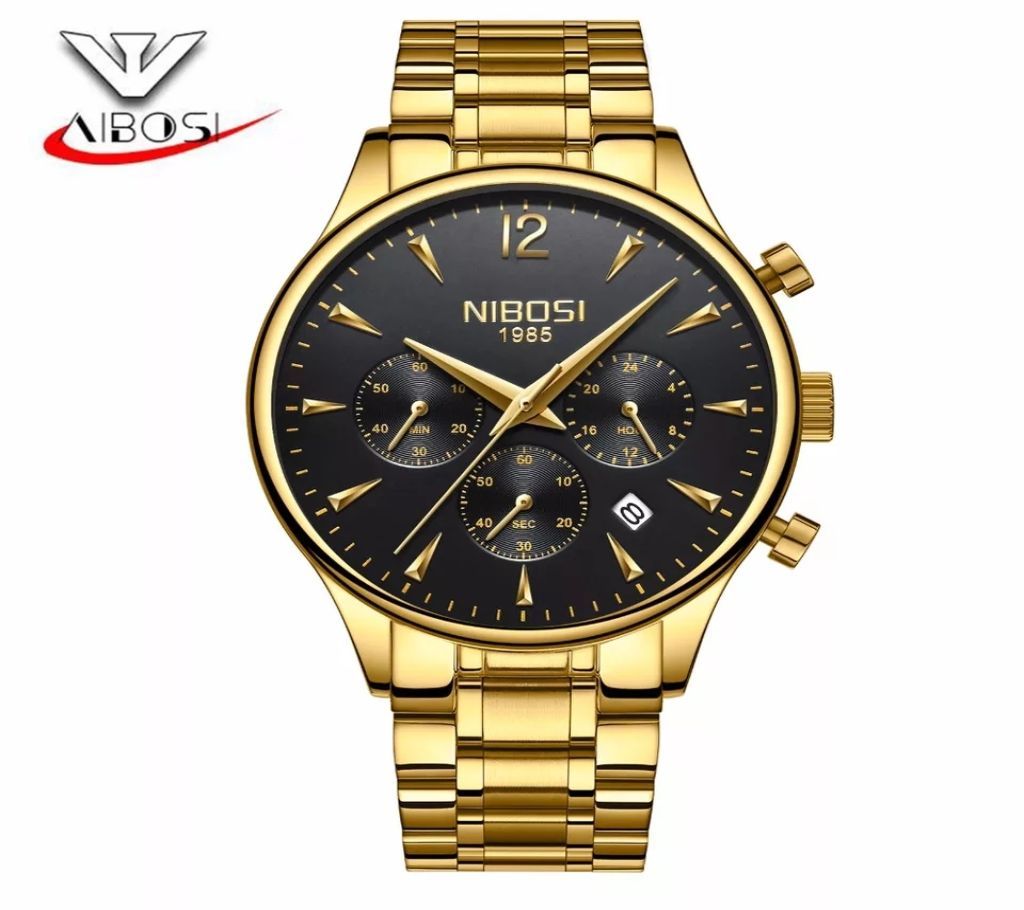 NIBOSI Mens Golden-Black Fashion Casual Quartz Wrist Watch