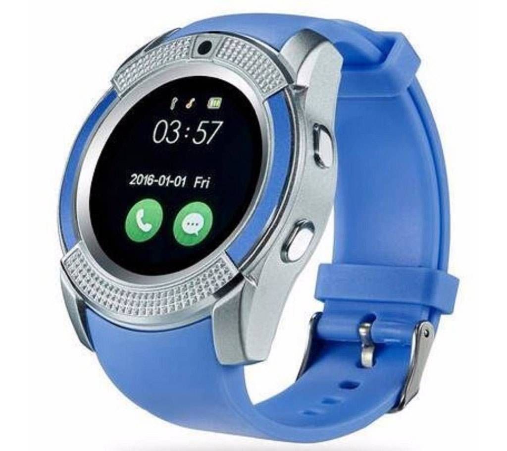 V8  SMART WATCH ROUND DIAL - BLUE