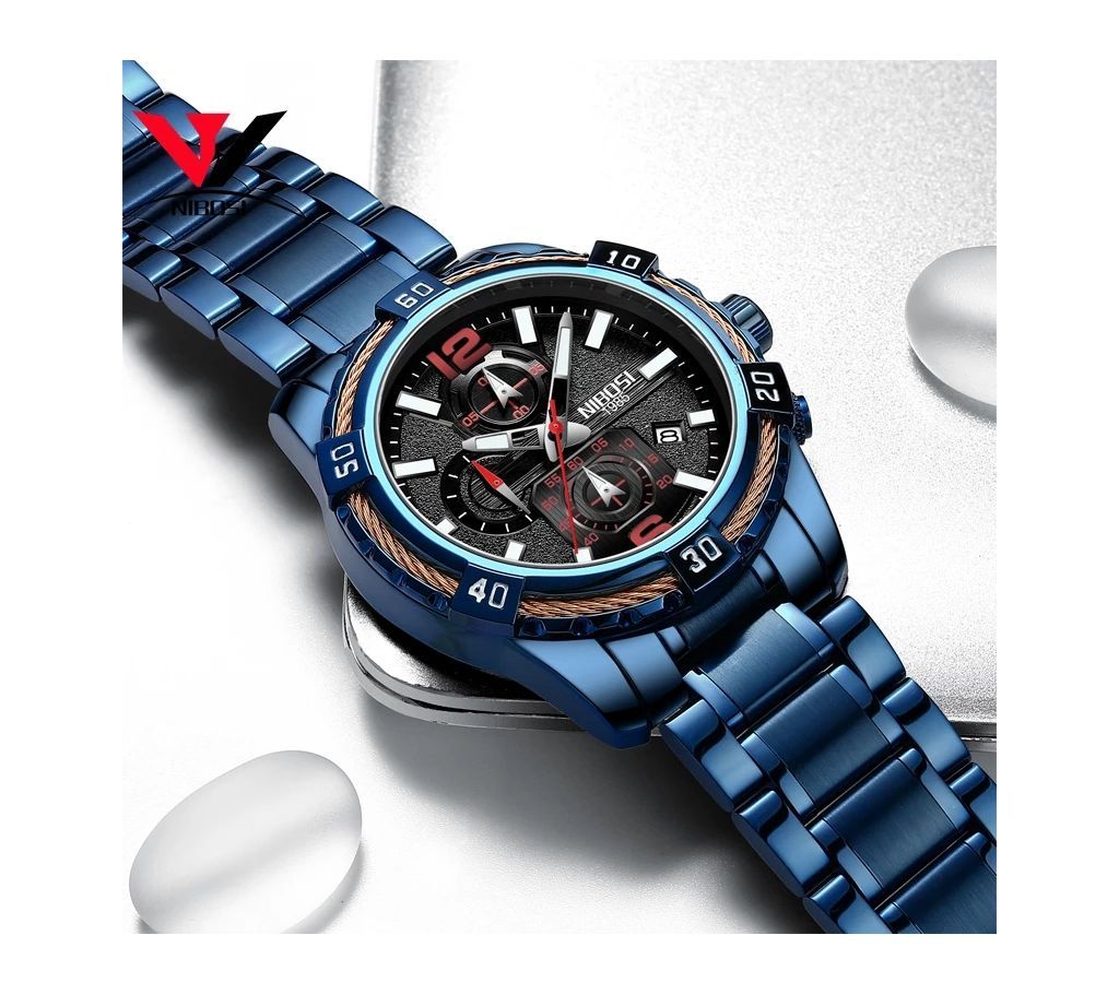 NIBOSI Mens Luxury Blue-Black Chronograph Wrist Watch