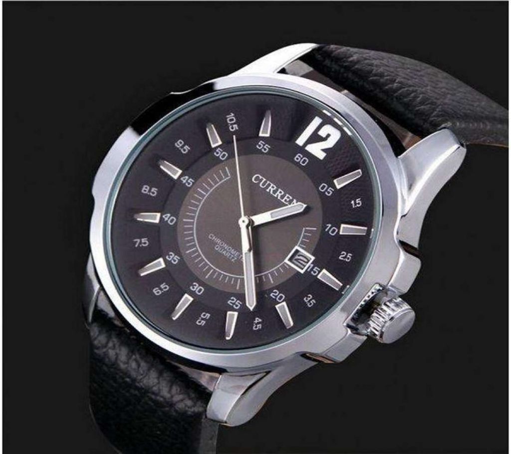 8123SW PU Leather Analog Watch for Men - Black@*