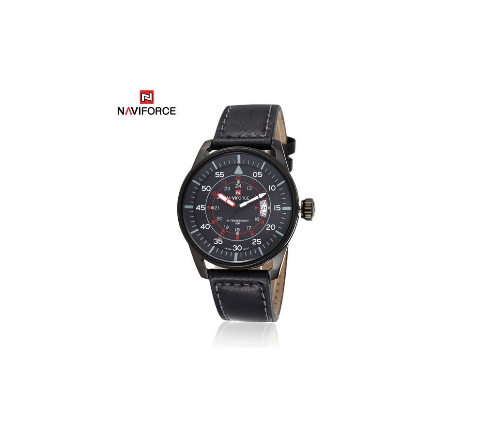 Original Naviforce Leather Men Quartz Date Display Sport Waterproof Wrist Watch