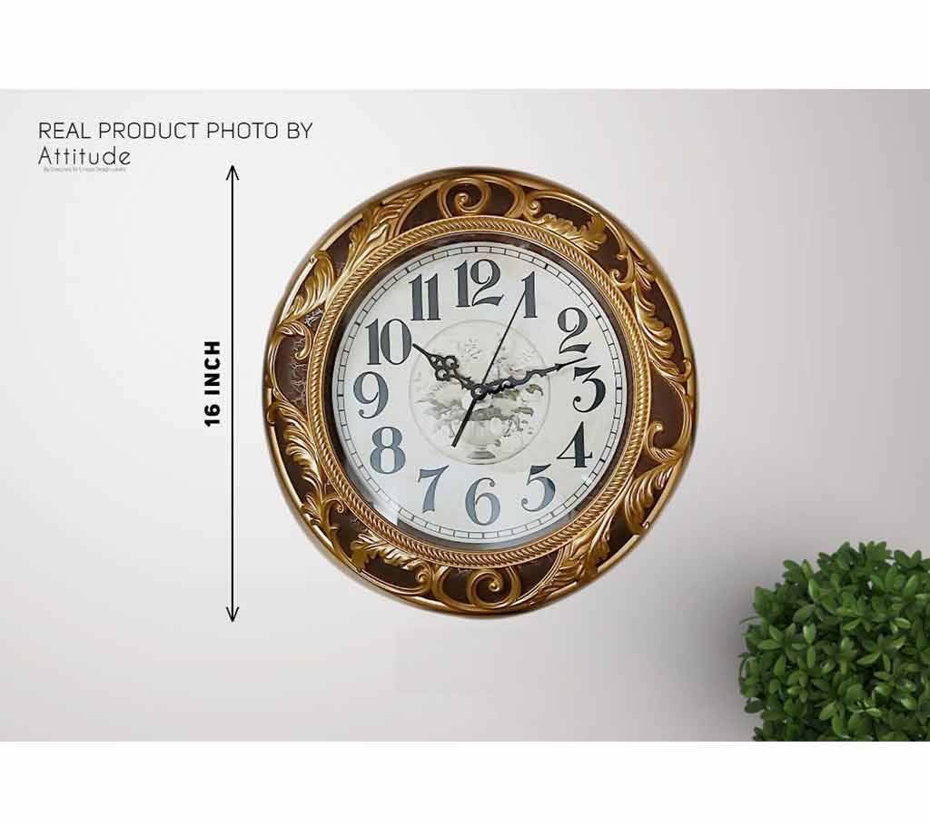 Round Golden Design Premium Quality Wall Clock for Bedroom, Drawing Room & Offices