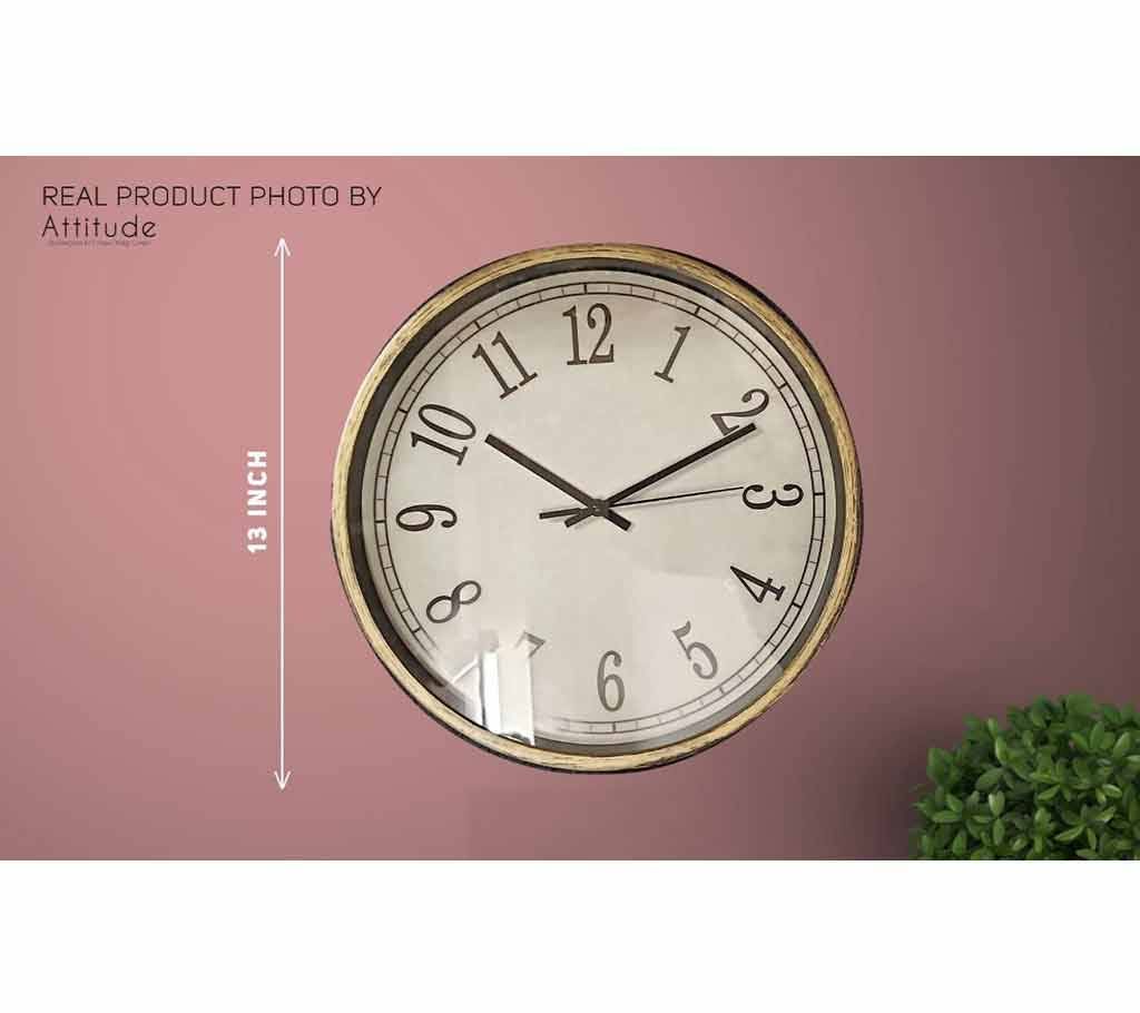 Round Golden Wooden Premium Quality Wall Clock for Bedroom, Drawing Room & Offices