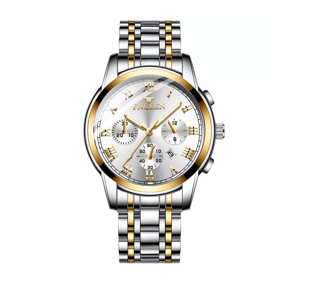 FNGEEN Mens Silver Luxury Luminous Hands Wrist Watch