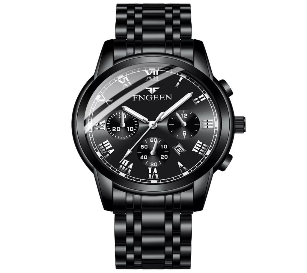 FNGEEN Mens Full Black Luxury Luminous Hands Wrist Watch