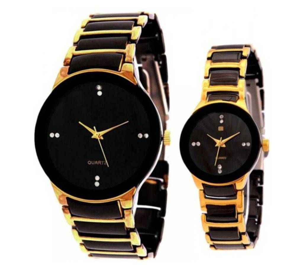 Stainless Steel Couple Watch-Black & Golden (Copy)