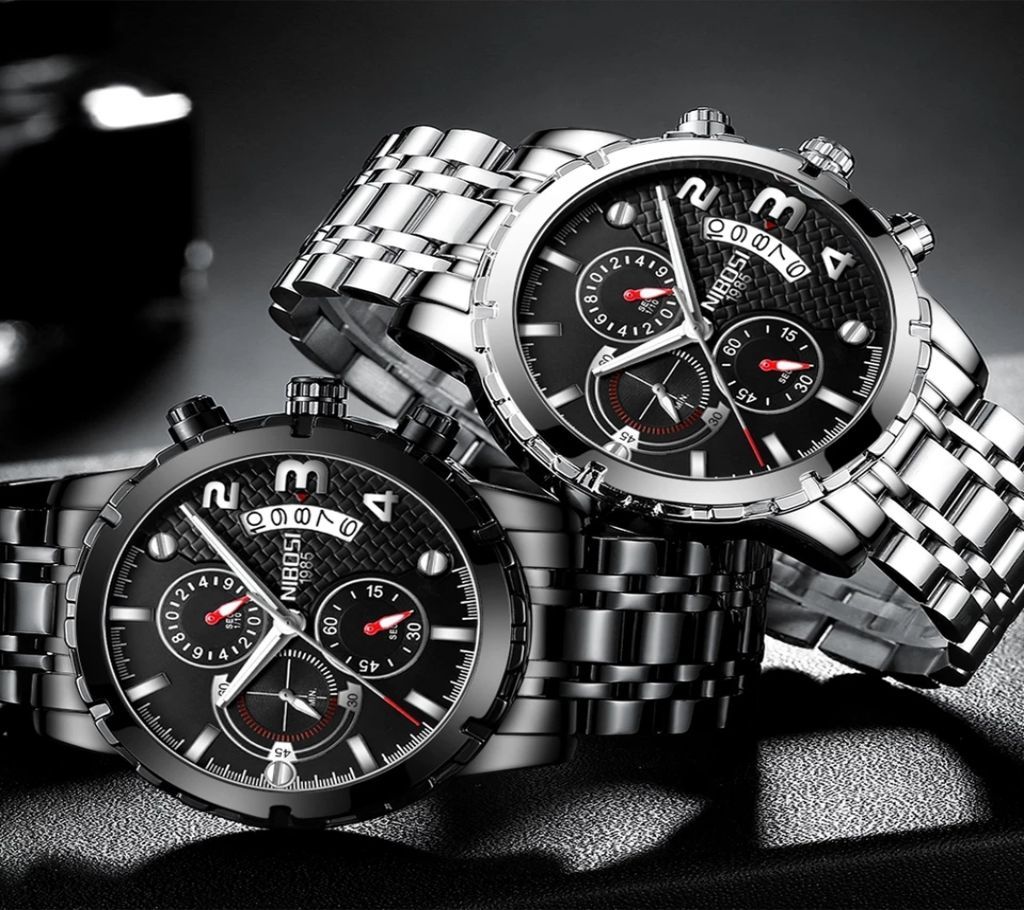 NIBOSI Mens Luminous Full Black Top Brand Luxury Chronograph Business Wrist Watch