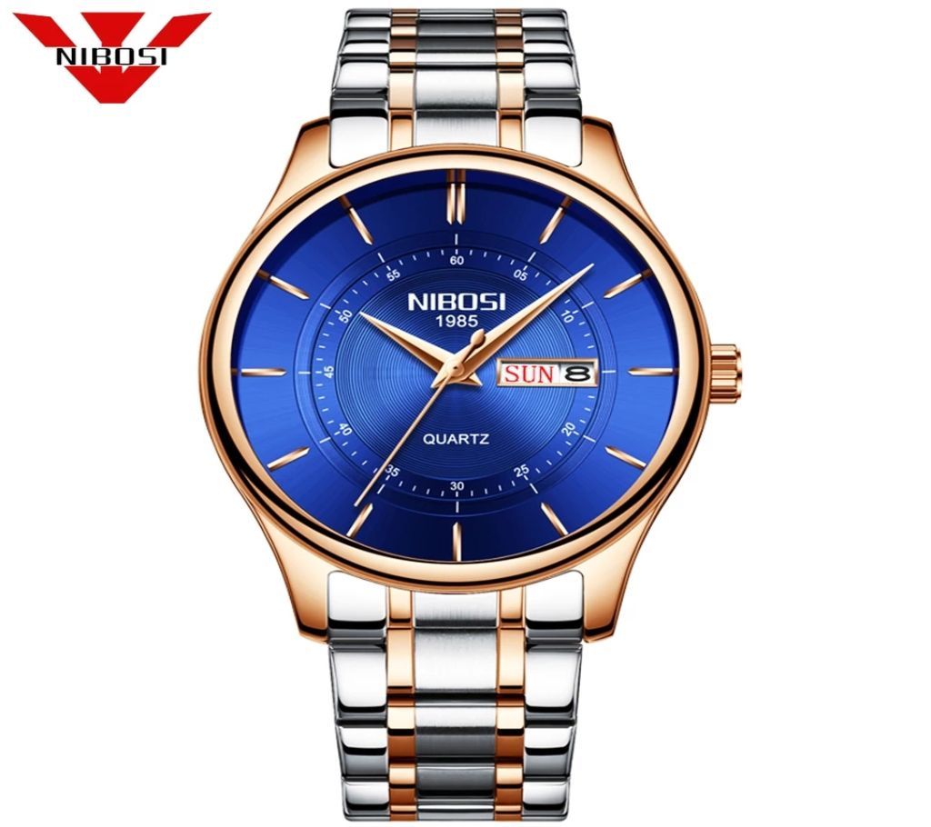 NIBOSI Mens Luxury Silver-Blue Quartz Wrist Watch