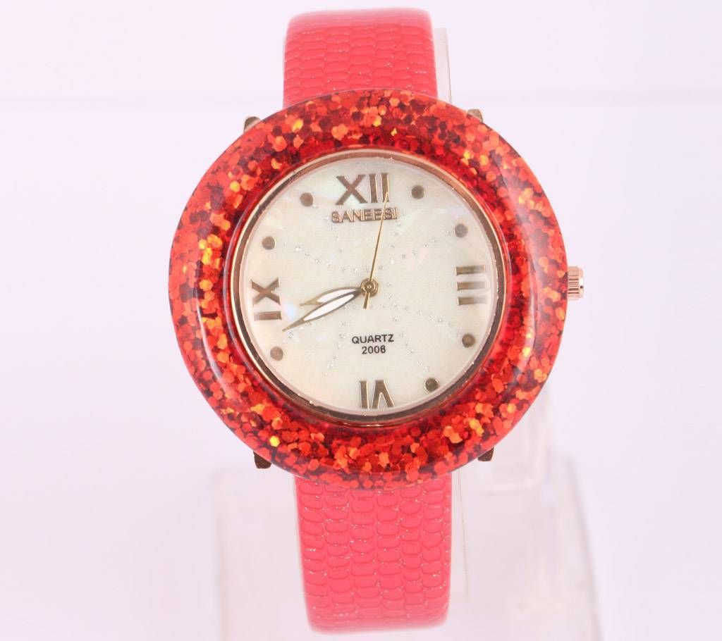 Cut Stone Crafted PU Ladies Rust Watch