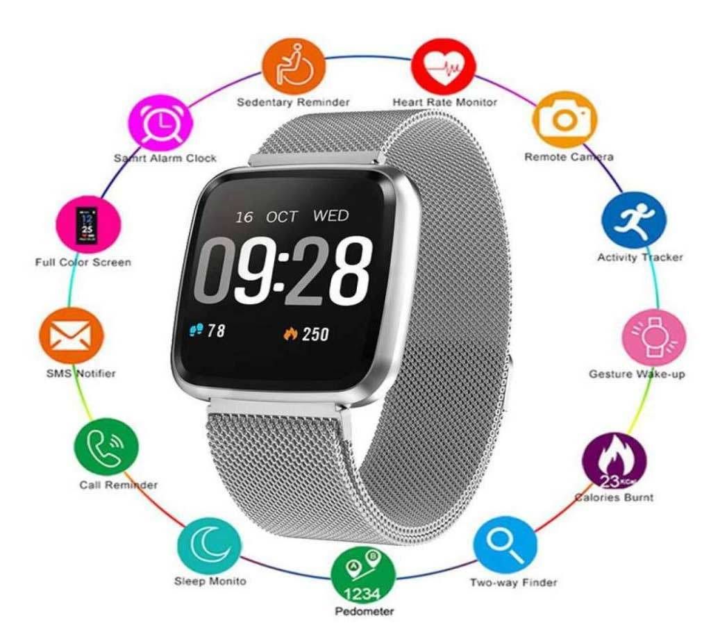 Magnet Belt Y7 Smart Watch Waterproof Blood Pressure Pedometer Silver