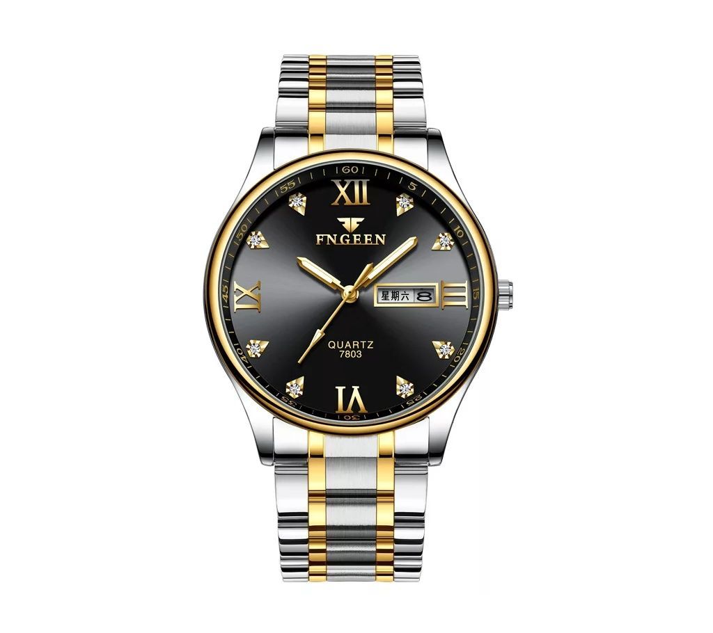 FNGEEN Mens Silver-Black Luxury Wrist Watch
