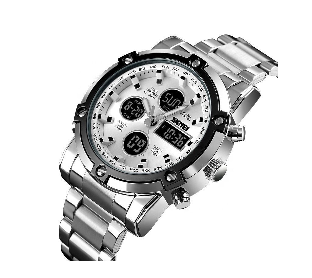 Dual Time Stainless Steel Watch