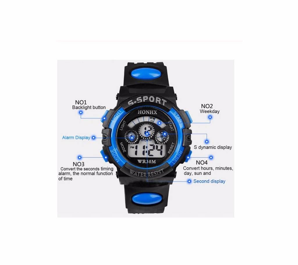 Waterproof Children Boy Digital LED Quartz Alarm Watch