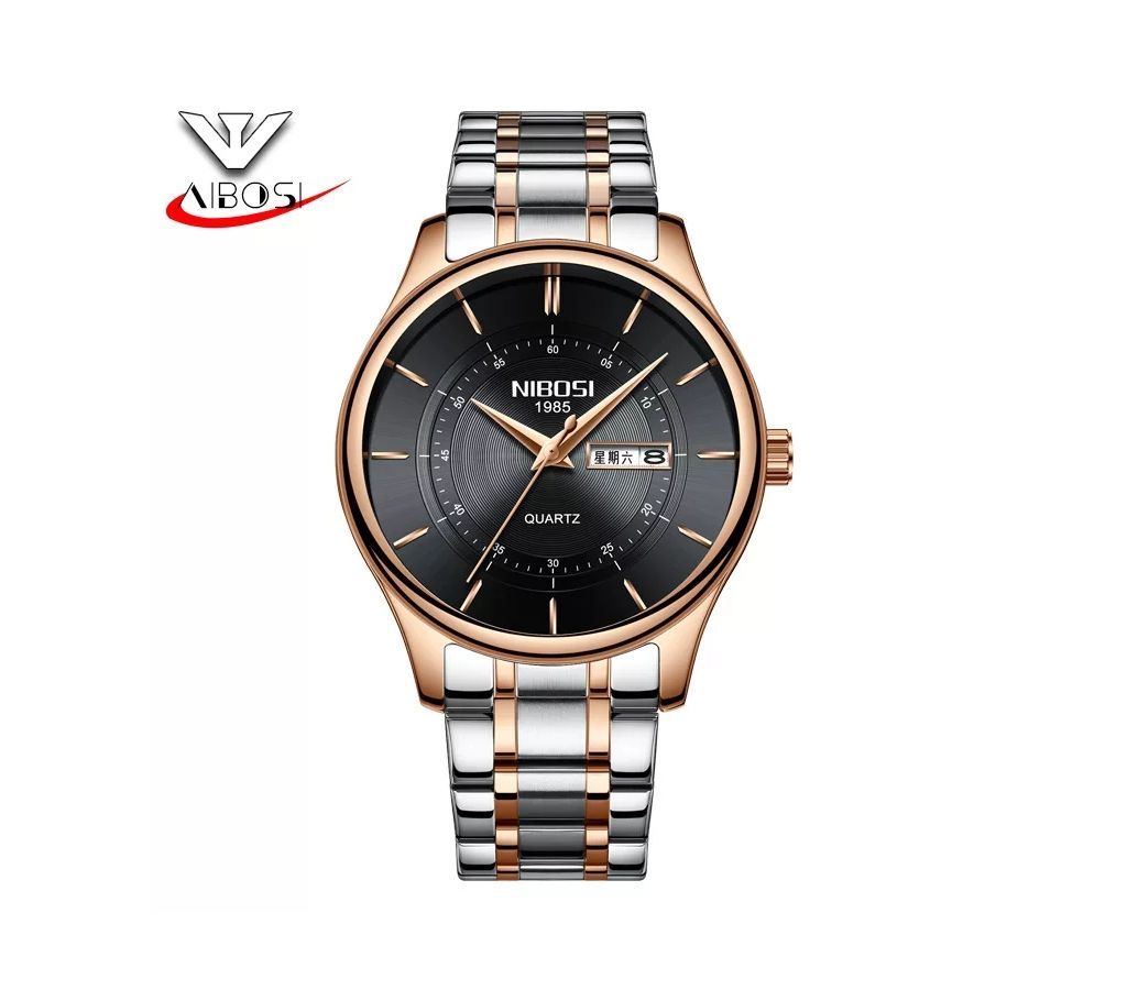 NIBOSI Mens Luxury Silver-Black Quartz Wrist Watch