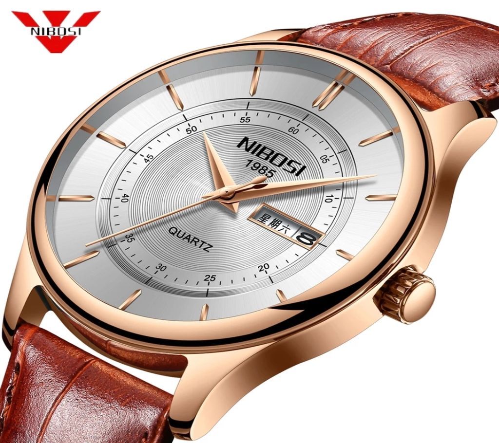 NIBOSI Mens Leather Brown Quartz Wrist Watch