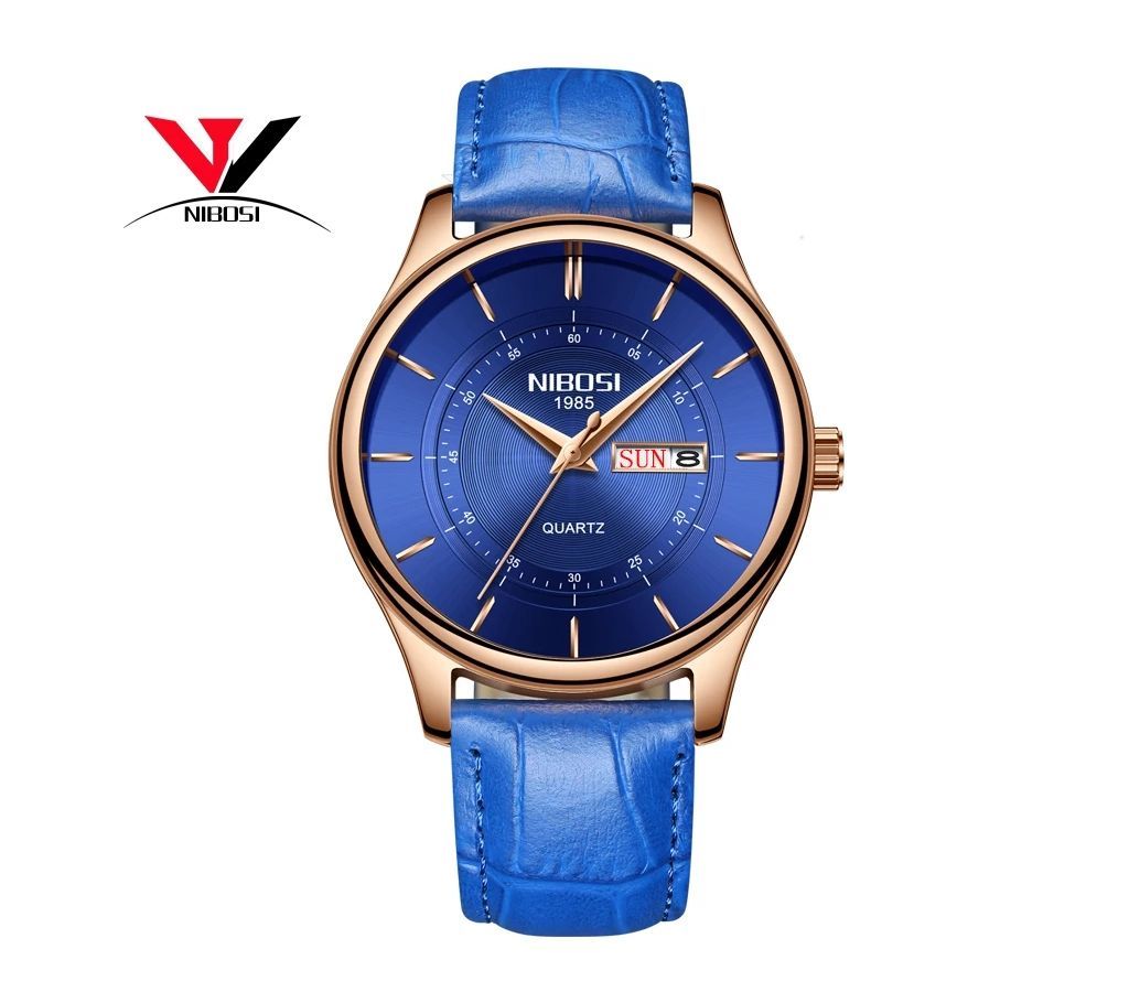 NIBOSI Mens Leather Blue Quartz Wrist Watch