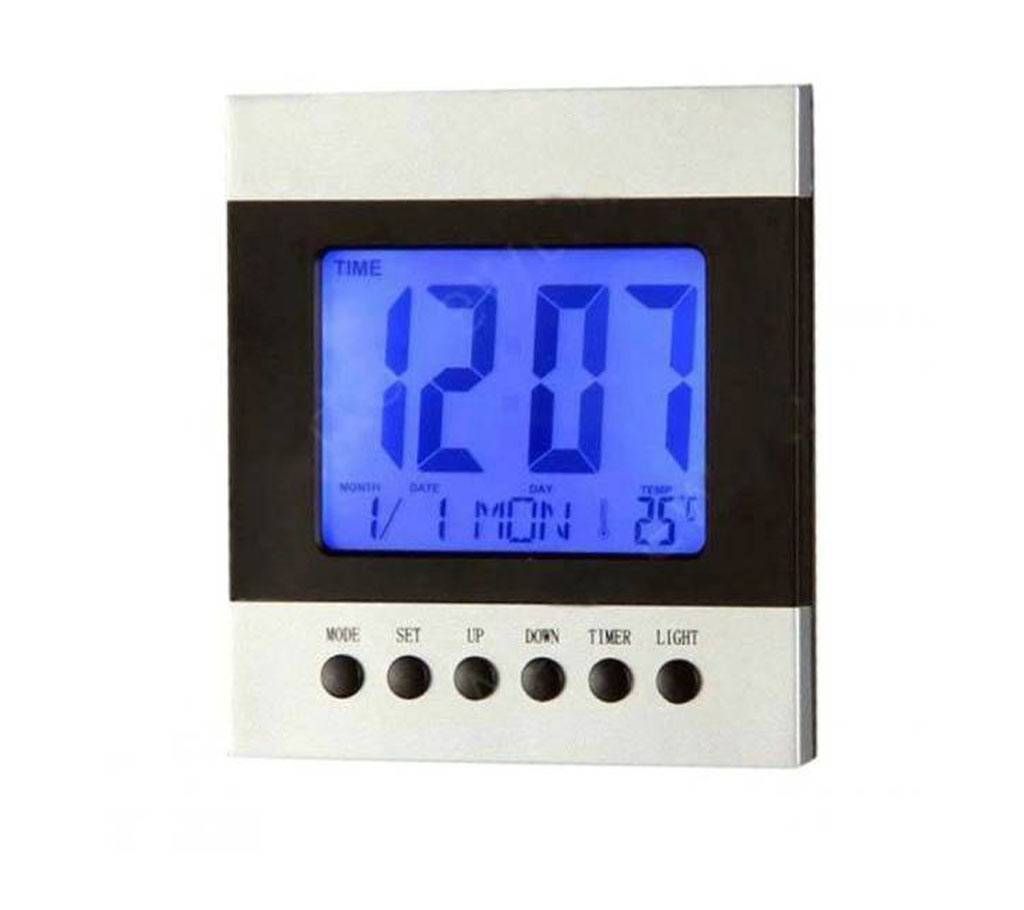 Digital Table Clock - Silver and Black