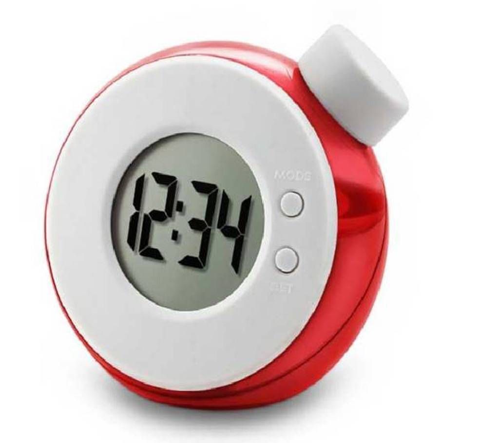 Water Power Digital LCD Clock (Round Shape - Red)