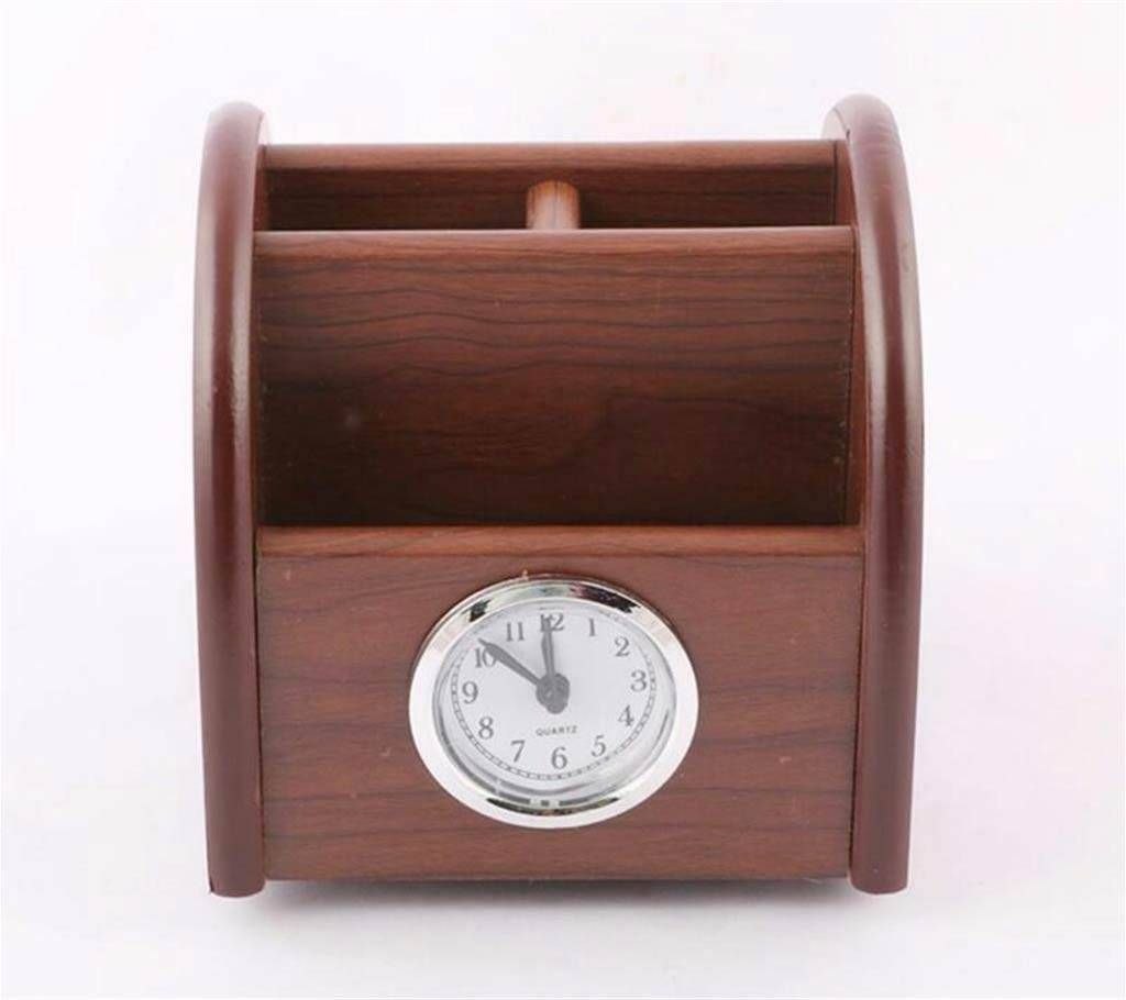 Moving Wooden Desktop Pen Holder Clock