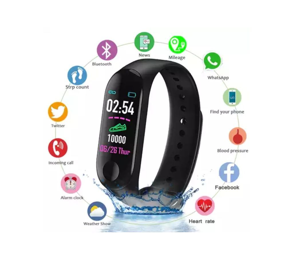 M3 Plus Mens Smart Watch Color Screen IP67 Waterproof Smart Watch Blood Pressure Heart Rate Activity Fitness Tracker Men Watch